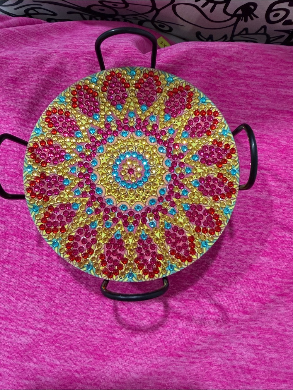 Decorative Beaded Serving Tray - Pink, Gold & Blue